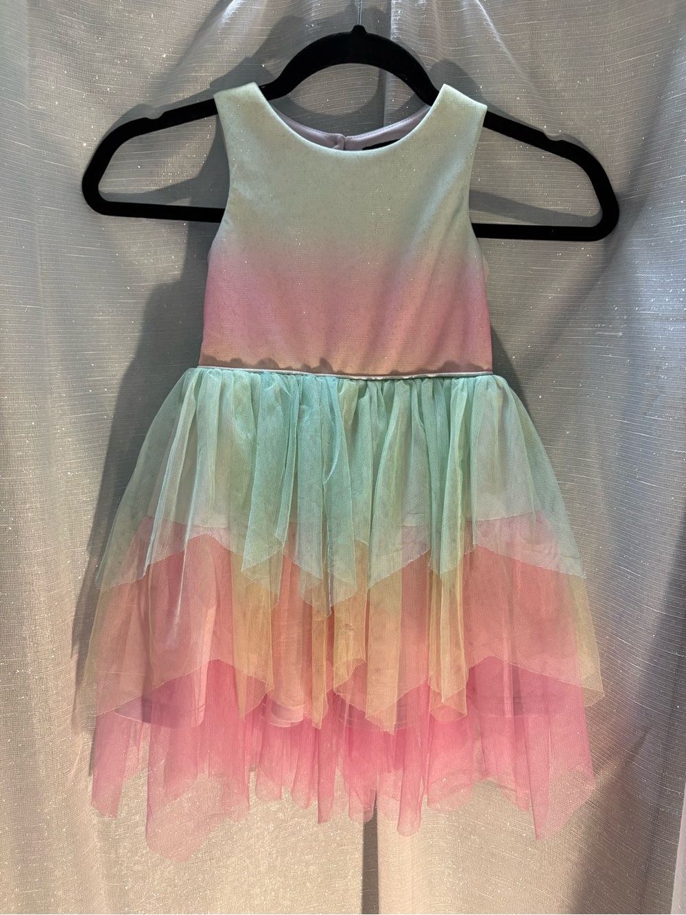 Lilt Girls Unicorn Ombré Rainbow Handkerchief Tiered Tulle Party Dress Sz 4T